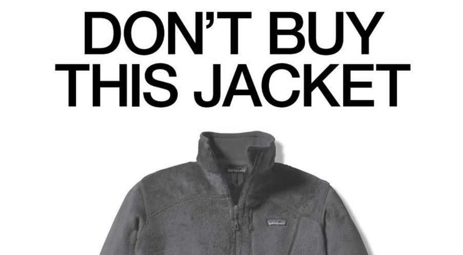 Advertisement showing a grey Patagonia fleece with the text ‘Don’t Buy this Jacket’ in bold above